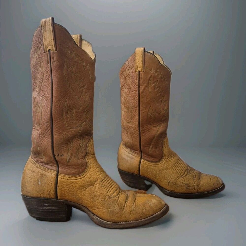 VTG Bona Allen Men’s Size 9D 2-tone Brown Leather Cowboy Western Boots 8056 Rare